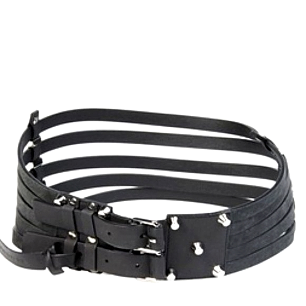 Balenciaga Black Stripes Nubuck And Leather Studded Belt